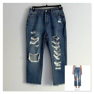 Vanilla Star Juniors Distressed 90's Boyfriend Button-Fly Cropped Jean Sz 13